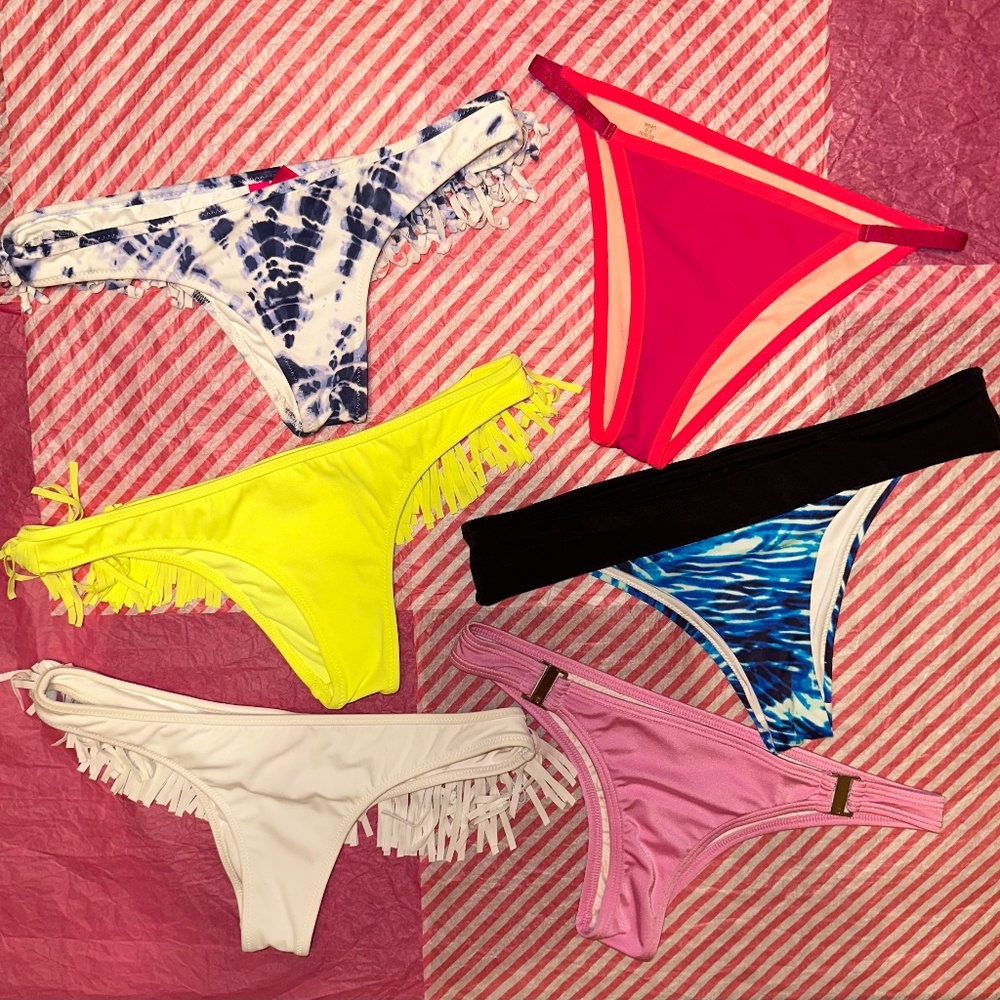 Victoria’s Secret Swim Bikini Bottoms Set Lot Bundle Neon Yellow Pink White 6 XS